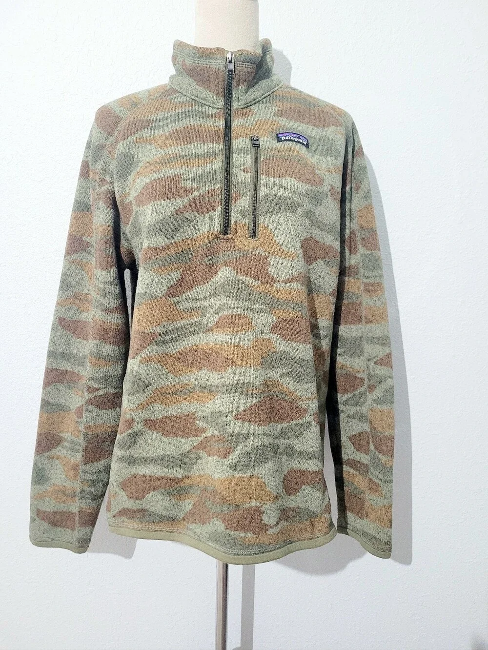 Patagonia Better Sweater 1/4 Zip Fleece Pullover Camo Green Brown Women's Medium